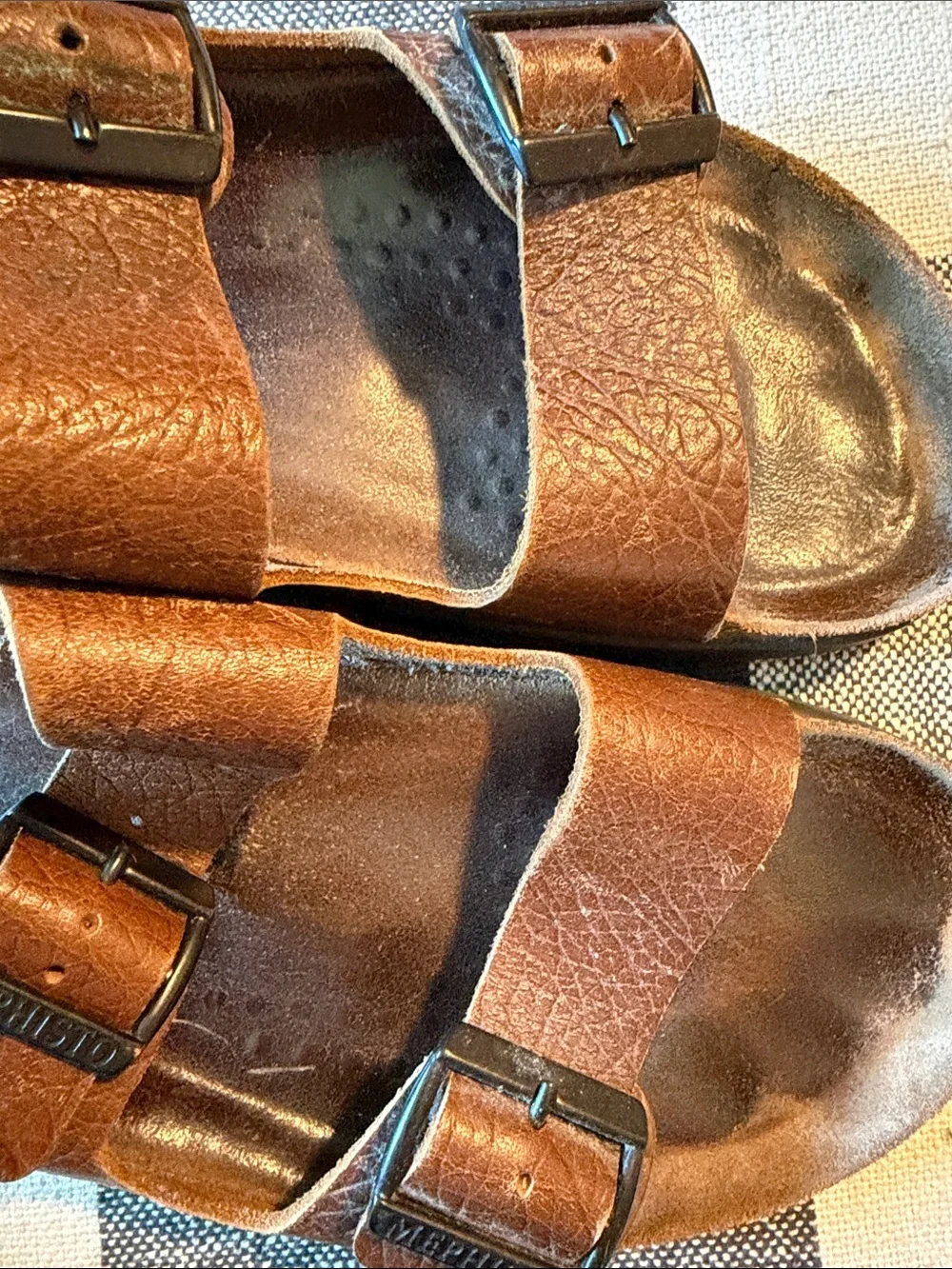 Mephisto Men's Brown Double-Strap Slide Sandals with Buckles